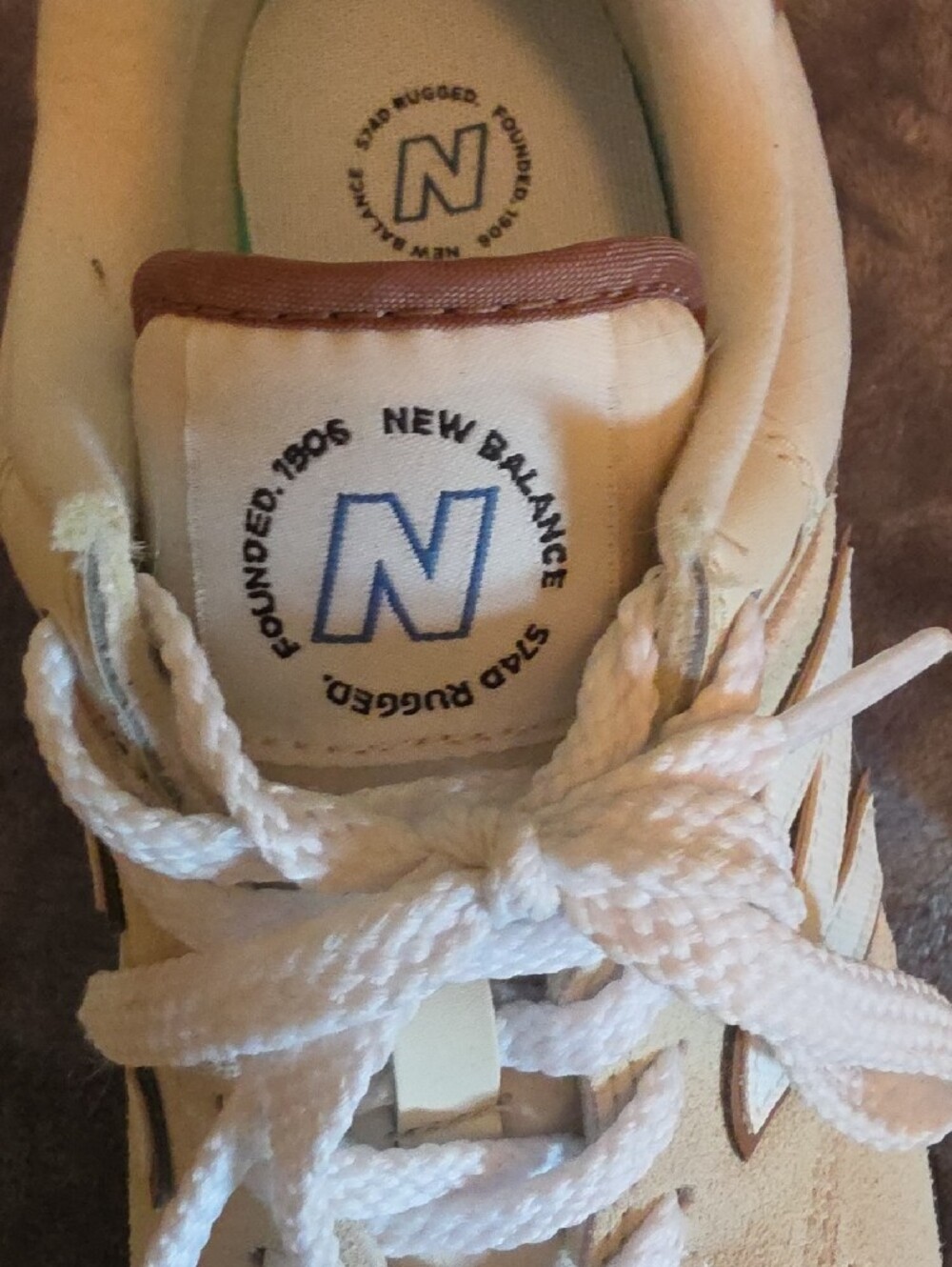 New Balance Womens Beige and Blue Retro Running Sneakers - Picture 6 of 7